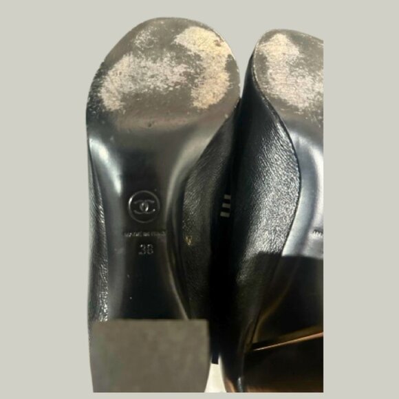 CHANEL Cap-Toe Black Leather Pumps - Picture 5 of 10